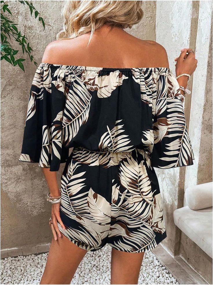 This tropical off shoulder shorts romper is perfect for your next vacation or summer outing. The playful off shoulder design adds a touch of flirtiness, while the shorts provide comfort and mobility. The tropical print adds a fun and vibrant pop of color. Get ready to turn heads with this must-have piece! 100% Polyester Hand wash/ Machine wash Brand Size Dress Bust Waist Hip XS 0-2 31-32.5'' 23-24'' 31-34" S 4--6 33-35'' 25-26'' 35-37" M 8--10 35-36'' 27-28'' 38-39" L 12--14 38-40'' 29-31'' 40-42" XL 14-16 40-42'' 33.5-36'' 44-46" 2XL 18-20 42-44'' 37-40'' 47-50" 3XL 22-24 44-46'' 41-46'' 51-55" 4XL 26-28 46-48'' 47-50'' 56-60" Off Shoulder Design, Tropical Orange, Shorts Romper, Winter Knit Hats, Black Off Shoulder, Boot Accessories, Shoulder Design, Short Rompers, Winter Knits