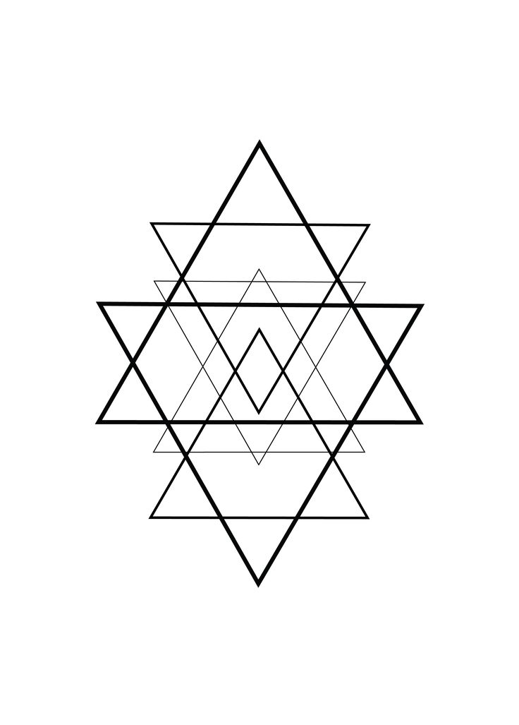 a black and white drawing of an inverted triangle with three smaller triangles in the middle