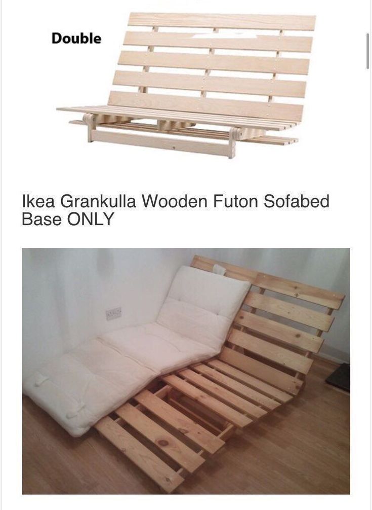 a bed frame made out of wooden pallets with the words ikea granula wooden futon sofa base only