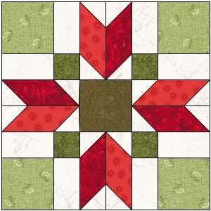 a red and green patchwork quilt block