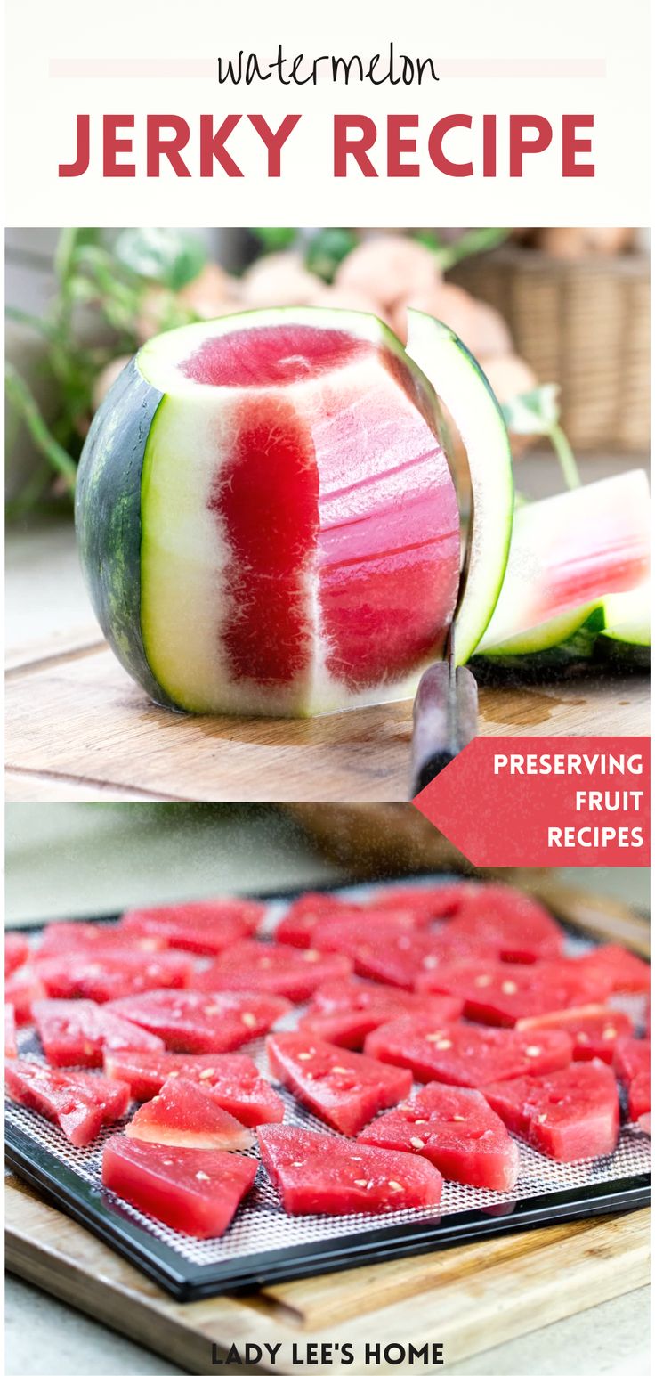 watermelon is being sliced and placed on a cutting board with the words, how to make watermelon jervy recipe