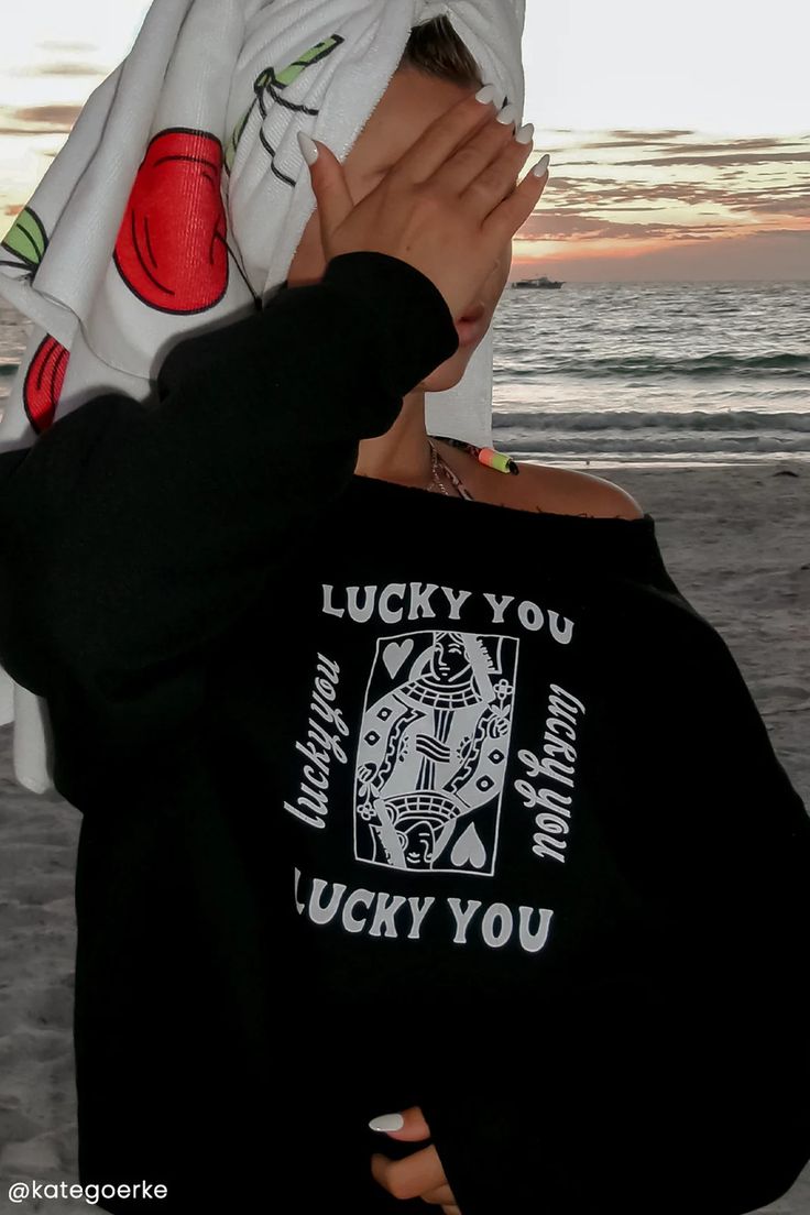 Lucky You crewneck - Black – Spikes and Seams Black Crew Neck Sweater With Letter Print, Trendy Black Crewneck Sweater, Trendy Black Crew Sweater, Trendy Black Hoodie With Screen Print, Black Crew Neck Sweatshirt With Screen Print, Black Crew Sweatshirt With Graphic Print, Black Crew Neck Sweater With Graphic Print, Black Casual Sweatshirt With Screen Print, Black Crew Neck Sweatshirt Band Merch