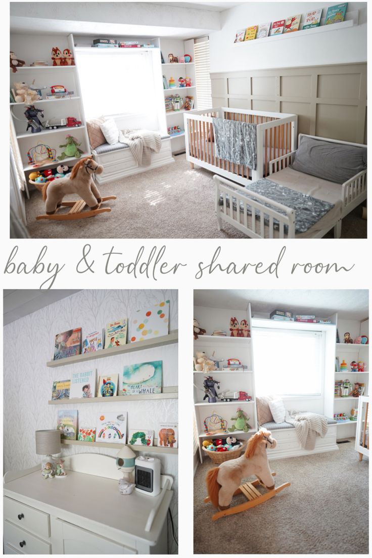 the baby and toddler shared room is clean and ready to be used as a nursery