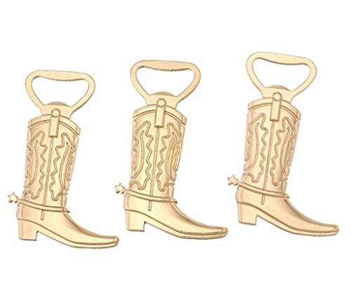 three pairs of cowboy boots are shown on a white background and one pair is gold