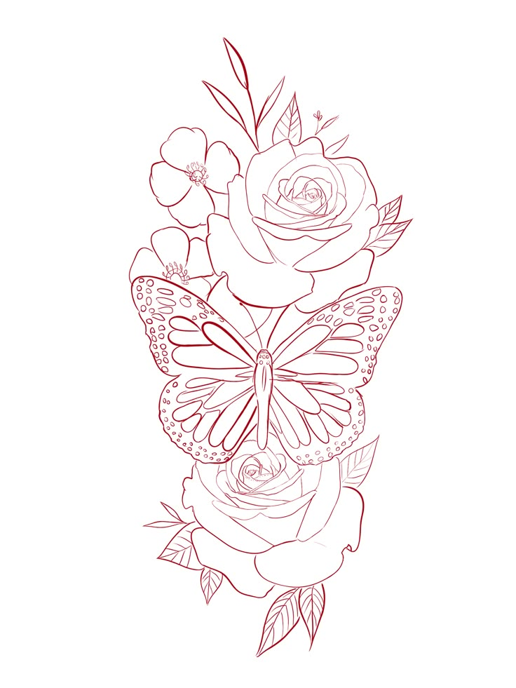 a rose and butterfly tattoo design