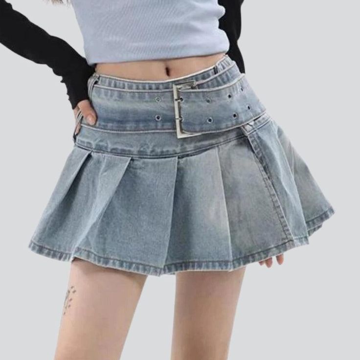 Introducing our ultra mini pleated denim skirt from the 2023 Summer Collection ââ‚?a timeless nod to the '90s. with a modern twist!Why It's Your Next Summer StapleThis 90s-inspired skirt reflects a perfect balance of modern fashion and nostalgia. With its lower-waisted silhouette. light wash. and subtle pleats. you'll add a touch of edginess to any ensemble. Plus. it's made with premium quality denim for a elongated-lasting wardrobe staple.Key Highlights: Nostalgic Vibes: A tribute to the iconic Y2k High Waist Skirt With Belt Loops, High-waisted Skort For Spring Streetwear, Y2k Mini Skirt Bottoms With Belt Loops, Y2k Mini Skirt With Belt Loops, Y2k Style Summer Denim Skirt With Belt Loops, Y2k Style Denim Skirt With Belt Loops For Summer, Y2k Summer Denim Skirt With Belt Loops, Y2k Mini Skirt With Belt Loops For Spring, Y2k Spring Mini Skirt With Belt Loops