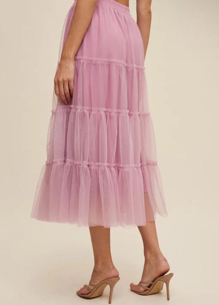 Mauve tiered mesh skirt with elastic waistband and raw hem. Self and Lining 100% Polyester Hand wash in cold. Aprox. measurements in inches: S:Length of self-33, length of lining-28 |Waist-27 M:Length of self-34, length of lining-29 |Waist-29 L:Length of self-34, length of lining-29 |Waist-31 modest dresses, modest dress, modest midi, modest maxi, modest fashion, modest trendy dresses, modest boutique, modest attire, modest clothing, modest tops, modest skirts, modest shop Modest Attire, Skirts Modest, Modest Boutique, Modest Maxi, Skirt With Elastic Waistband, Modest Tops, Fashion Modest, Dress Modest, Modest Dress