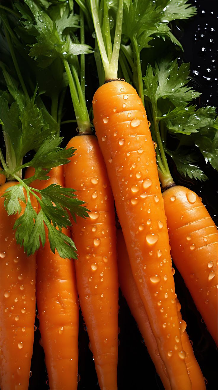 several carrots with water drops on them