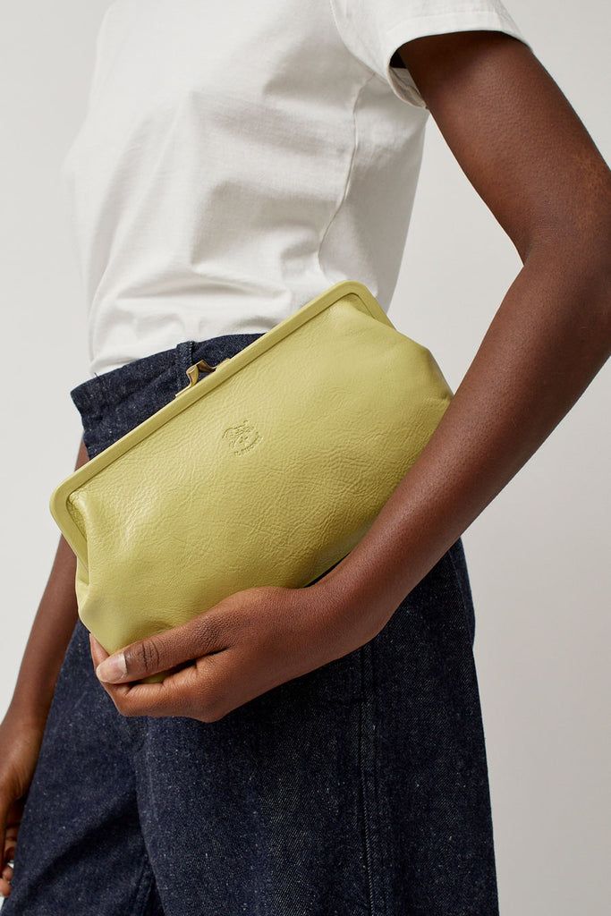 Il Bisonte Classic Clutch in Pistachio Green Leather Evening Clutch, Green Leather Clutch For Evening, Green Rectangular Leather Clutch, Green Leather Rectangular Clutch, Classic Green Bag For Spring, Classic Green Bags For Spring, Leather Clutch With Snap Closure And Rectangular Shape, Modern Green Leather Clutch, Green Leather Evening Wallets