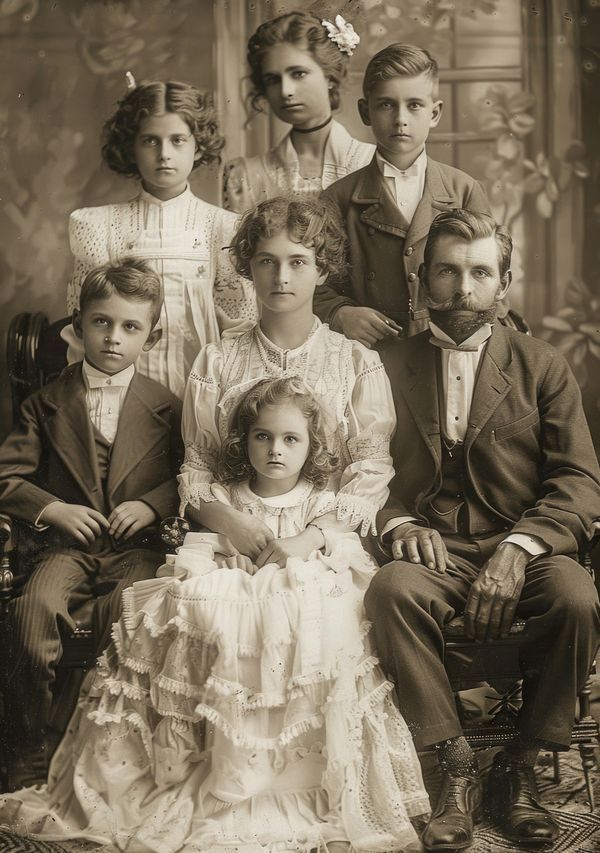 an old photo of a family posing for a picture