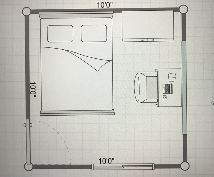 the floor plan for a small bedroom with a bed and desk