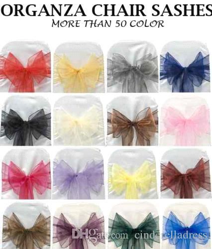 many different colored bows are shown in this image with the words organza chair sashes more than 50 color