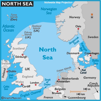 a map showing the location of north sea