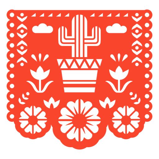 a red paper cut design with flowers and cactus