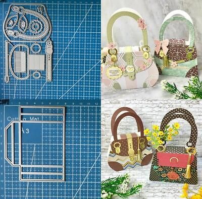 four different purses are shown with flowers and scissors on the cutting board next to them