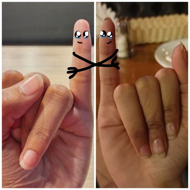 two pictures of fingers with faces drawn on them, one is pointing at the other