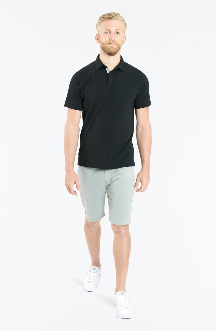 A fresh and versatile take on comfortable sweatshorts is a durable casual-to-classy pair fixed with sophisticated chino-style details. Zip fly with button closure; elastic waist Front slant pockets; back button-welt pockets 88% nylon, 12% spandex Machine wash, tumble dry Imported Men's Clothing Casual Spring Golf Bottoms, Casual Workwear Shorts With Straight Hem, Casual Golf Shorts For Spring, Casual Bermuda Shorts For Work With Side Pockets, Sporty Shorts For Workwear In Summer, Sporty Workwear Shorts For Summer, Casual Bottoms With Built-in Shorts For Business Casual, Casual Golf Bottoms With Side Pockets, Sporty Cotton Golf Shorts