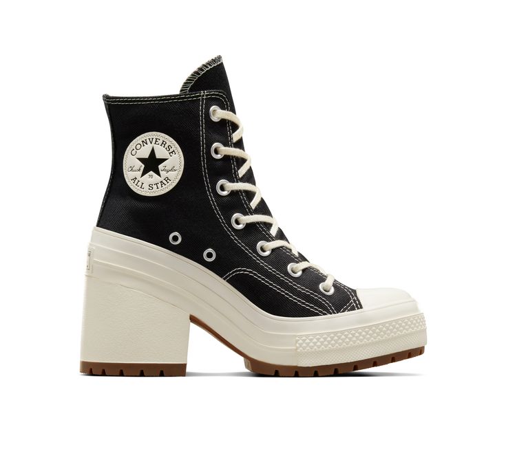 Give your easy-going look a luxe update with the Chuck 70 De Luxe Heel. Converse Chuck 70 De Luxe Heel Canvas For Women In Black, Size 7 Converse Plateau, Converse High Heels, Chuck 70 De Luxe Heel, Boty Converse, Converse Heels, Womens High Top Shoes, Sakura Art, Dr Shoes, Shoes Converse