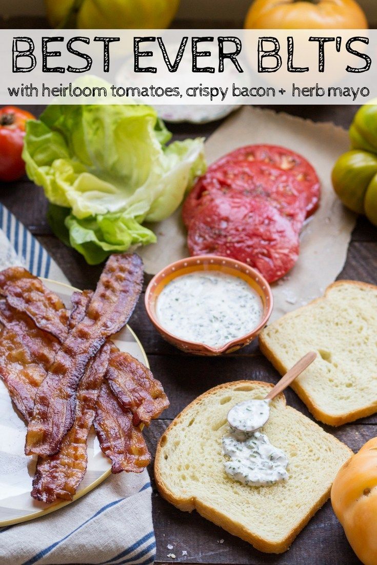 the best ever blt's with heir tomatoes, crispy bacon and herb mayo