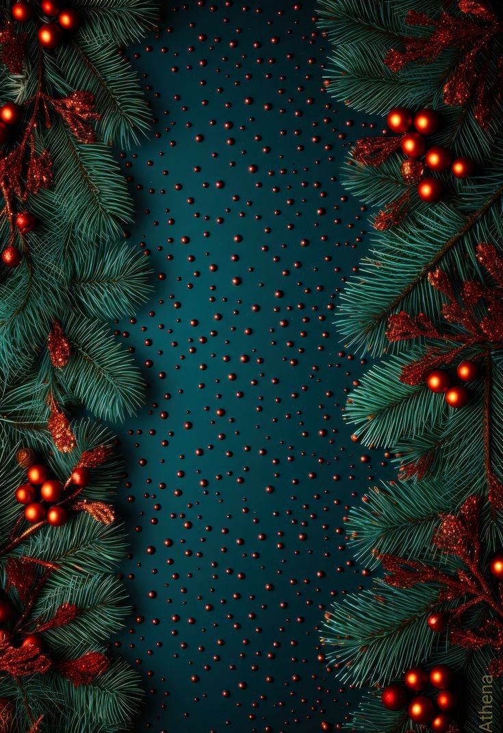 christmas tree branches with red balls and lights on the green background, eps file available