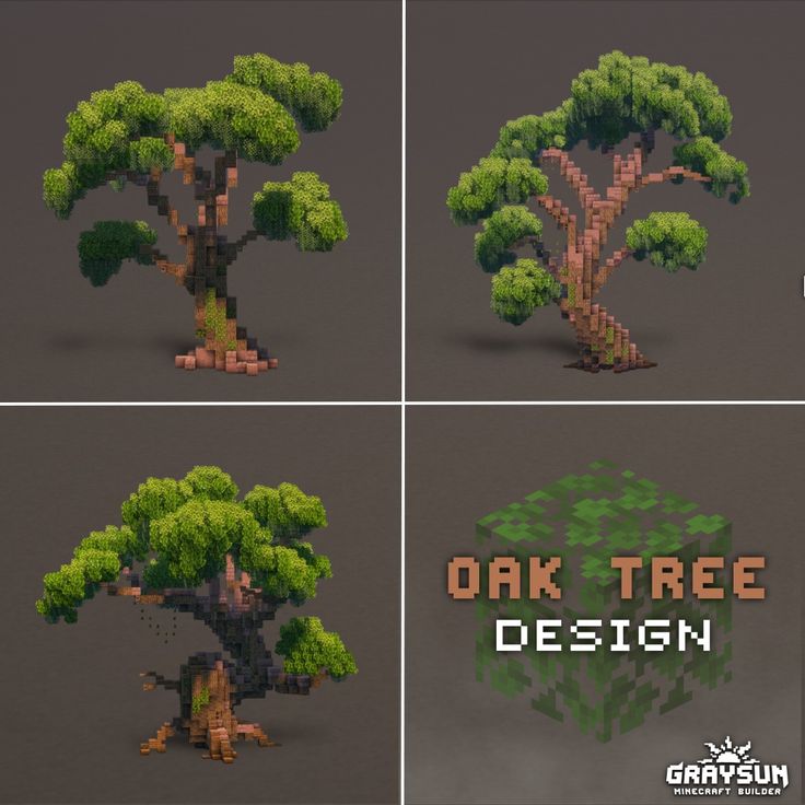 four different types of trees with the text oak tree design