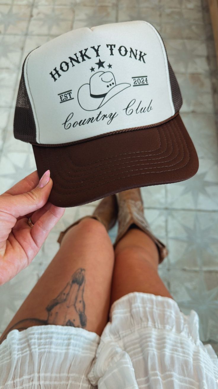 honky tonk country club trucker hat Country Style Trucker Hat With Flat Bill For Rodeo, Western Trucker Hat With Flat Bill For Country Events, Western Style Trucker Hat For Country Events, Western Flat Bill Trucker Hat For Country Events, Country Style Baseball Cap, Country Style Snapback Cap For Country Events, Country Style Trucker Hat For Western-themed Events, Country Style Trucker Hat For Rodeo, Country Style Trucker Hat For Country Events