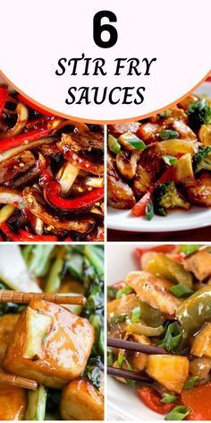 six stir fry sauces with different vegetables