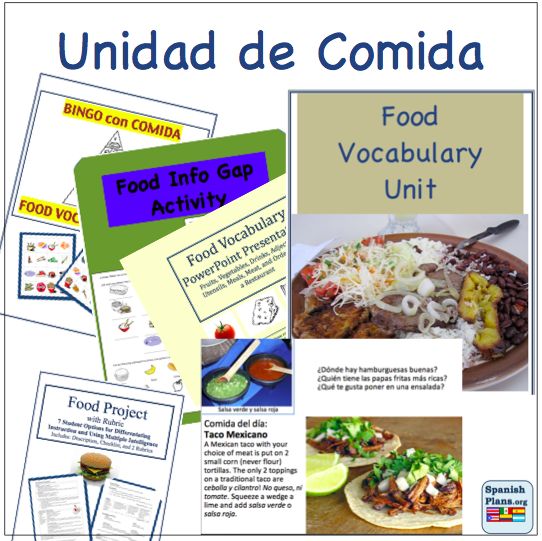 an image of food and activities in spanish