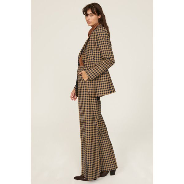 Brown plaid gabardine (48% Polyester, 26% Virgin Wool, 26% Acrylic). Pants. Front zipper fly with button closure. See size and fit notes for length measurements. 5" rise. Imported. Fall Houndstooth Trousers, Fall Houndstooth Straight Pants, Fall Houndstooth Pattern Straight Bottoms, Houndstooth Straight Pants For Fall, Straight Pants With Houndstooth Pattern For Fall, Tailored Houndstooth Bottoms For Fall, Fall High-waisted Houndstooth Pants, Fitted Houndstooth Pants For Fall, Fall Houndstooth High-waisted Pants