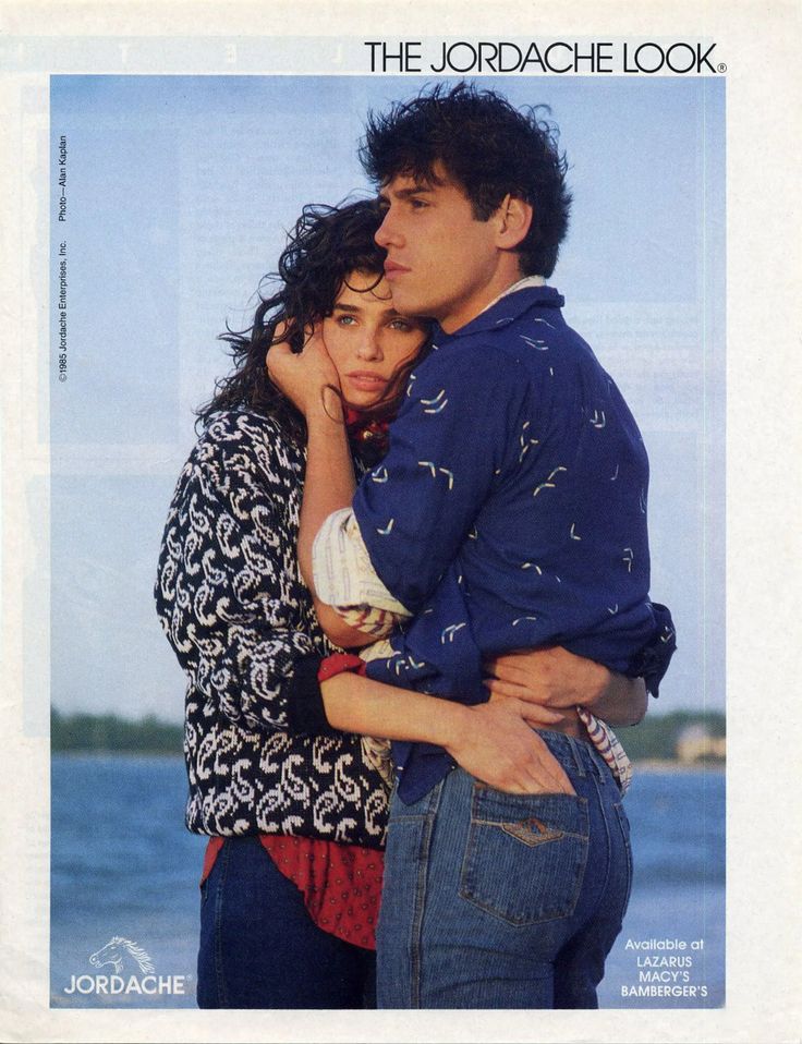 a man and woman embracing each other on the cover of an ad for jordane look magazine