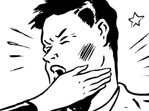 a black and white drawing of a man sneezing his nose with stars in the background