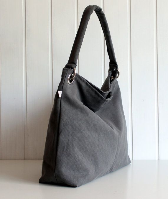 Classy Hobo Bag in Olive Grey with top ZIPPER CLOSURE Large Canvas Hobo Bag, Hobo Bags, Waxed Canvas, Zipper Top, Brushed Cotton, Sewing Bag, Bag Shoulder, Casual Bags, Bago