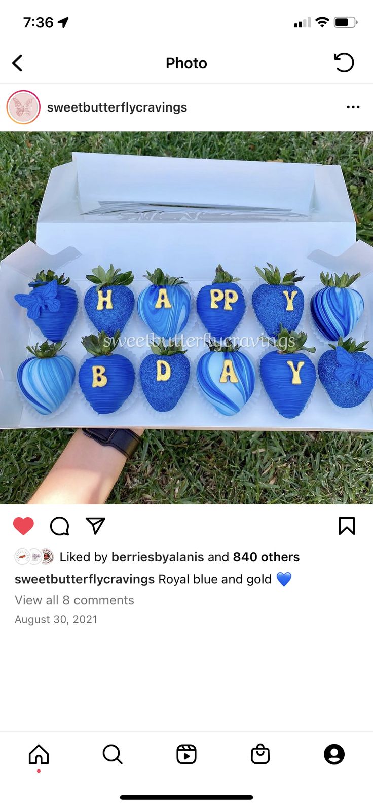 blue strawberries with happy birthday written on them