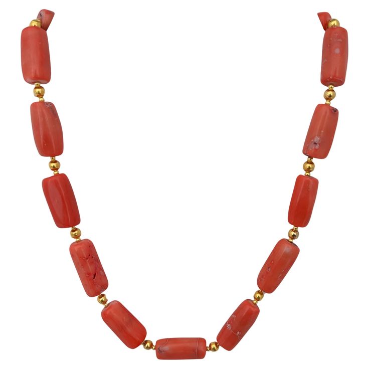 Handmade Gold Plated Beads & Salmon Barrel Shape Coral Beaded 24" Necklace #C40 Beads approximately 1/2" wide but vary Coral represents happiness and joy and gives the person the ability to appreciate life. Coral is thought to boost emotional energy and enhance overall physical and mental health. In particular, white coral represents harmony, protection, and genuine appreciation of nature. Other names for the White Coral Gemstone include Shwet Praval and Safed Moonga. The Red Coral and the White Coral Jewelry Set, Emotional Energy, Short Necklaces, Large Bead Necklace, Coral Beads Necklace, Appreciate Life, Coral Gemstone, Coral And Gold, White Coral