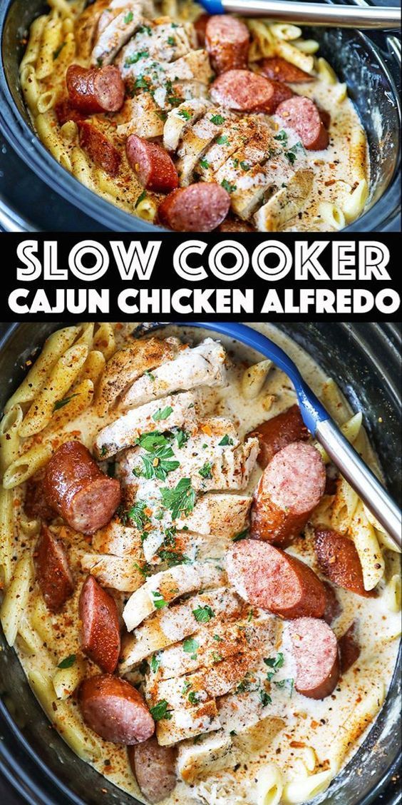 slow cooker cajun chicken alfredo with sausage