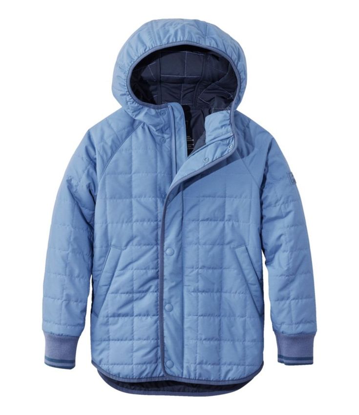 This cozy, lightweight quilted jacket is inspired by our incredibly comfortable grown-up versions. Kids will love the ease of a sweatshirt and parents will love the coverage and protection of a jacket. Relaxed Fit. Shell and lining are made from smooth 100% polyester. Insulated with 80 grams of polyester for lightweight warmth without bulk. Ribbing is a blend of 92% acrylic, 6% polyester and 2% spandex. Machine wash and dry. Hooded for additional warmth protection. Shirttail bottom provides extr Cotton Puffer Jacket With Fleece Lining, Cotton Puffer Jacket With Ribbed Cuffs, Long Sleeve Cotton Puffer Jacket With Ribbed Cuffs, Sporty Long Sleeve Quilted Puffer Jacket, Casual Quilted Hooded Jacket For Outdoor Activities, Casual Cotton Puffer Jacket With Double-lined Hood, Casual Quilted Hooded Jacket With Long Sleeves, Casual Quilted Jacket With Double-lined Hood For Outdoor, Cotton Quilted Long Sleeve Puffer Jacket