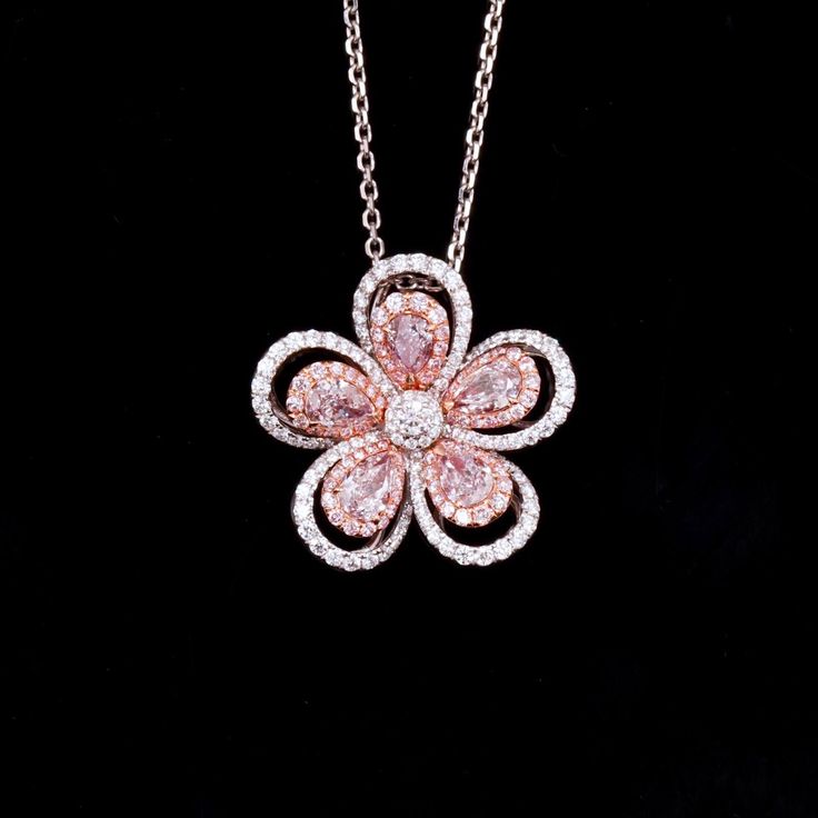 Natural Pink Diamond Flower Pendant Pink Diamond Earrings, Pink Diamond Jewelry, Colored Diamond Jewelry, Beaded Jewelry Earrings, Diamond Flower Pendant, Diamond Pendants Designs, Pink Diamonds, Bridal Diamond Jewellery, Jewelry Fashion Trends