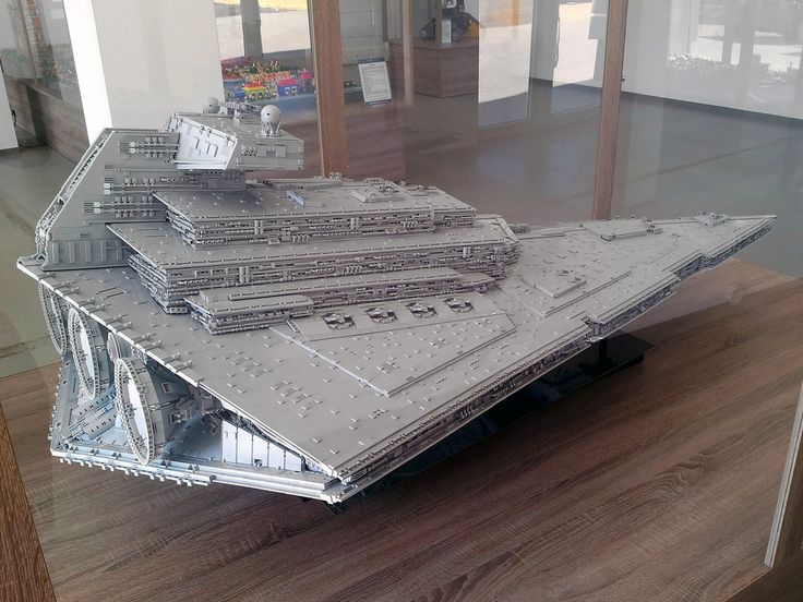 a model of a star destroyer on display in a museum