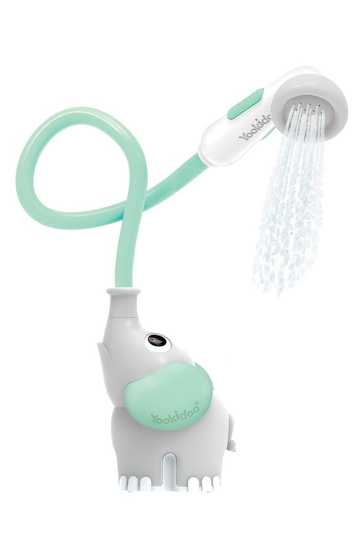 an elephant shaped toothbrush holder with a shower head attached to it's side