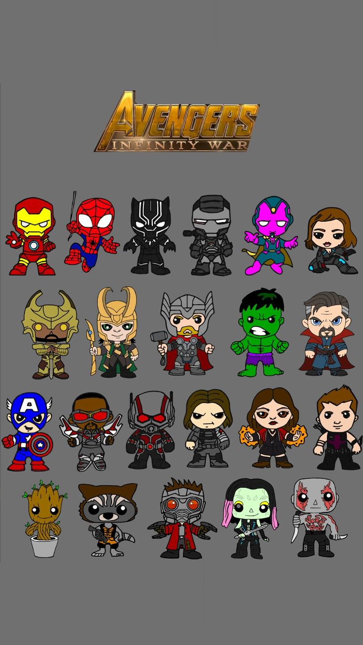 an image of the avengers characters from various movies and tv shows on a gray background