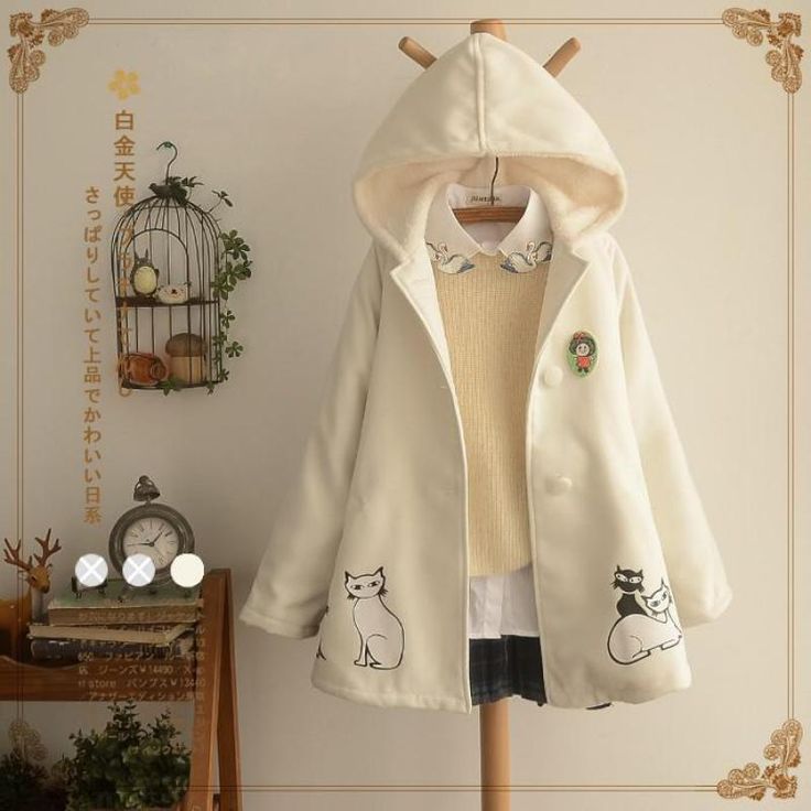 Casual Harajuku Cartoon Women Cat Hoodie Jackets Cute, Cartoon Women, Casual Harajuku, Girl Cat, Hooded Cape, Boho Jacket, Women Jackets, Kawaii Fashion Outfits, Casual Outerwear