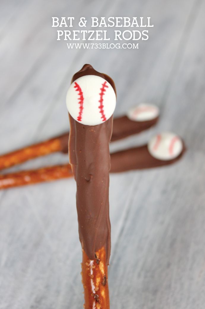 a bat and baseball pretzel rods on a table