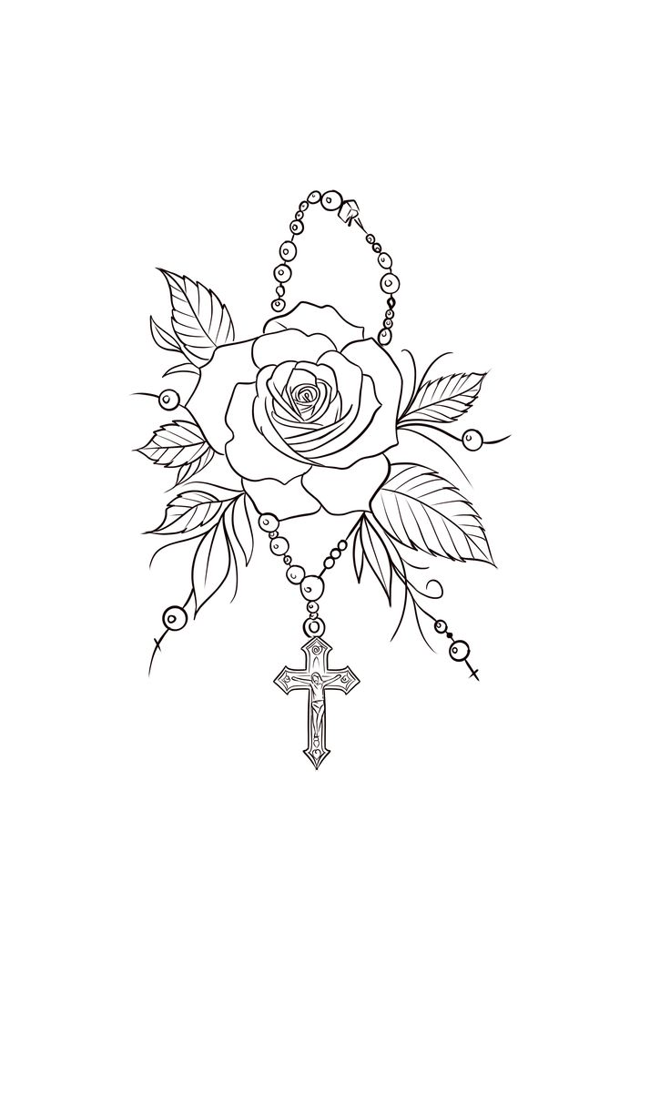 a cross and rose tattoo design on a white background