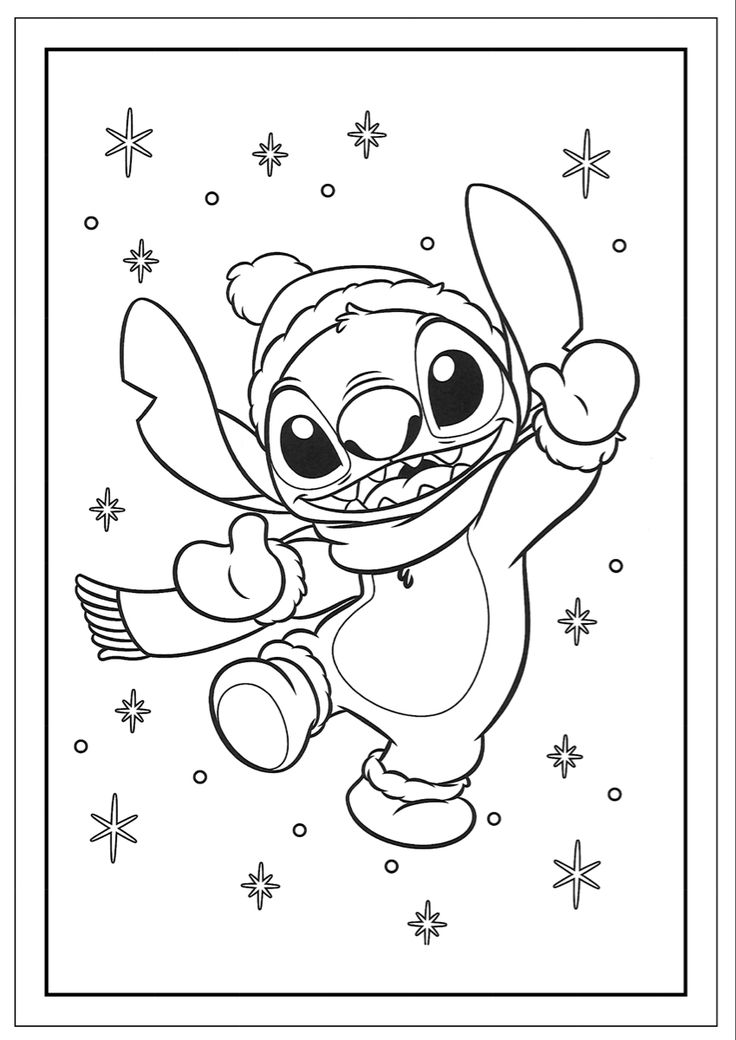 a cartoon character with snowflakes and stars in the background