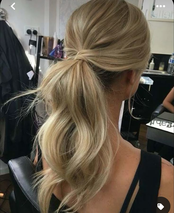 Glam Low Ponytail Hairstyles, Front Of Bun Hairstyles, Volume Wedding Ponytail, Ponytail Hairstyles Elegant Classy, Messy Wavy Ponytail, Low Ponytail Bride, Black Tie Ponytail Hairstyles, Tall Ponytail Hairstyles, Simple Wedding Ponytail