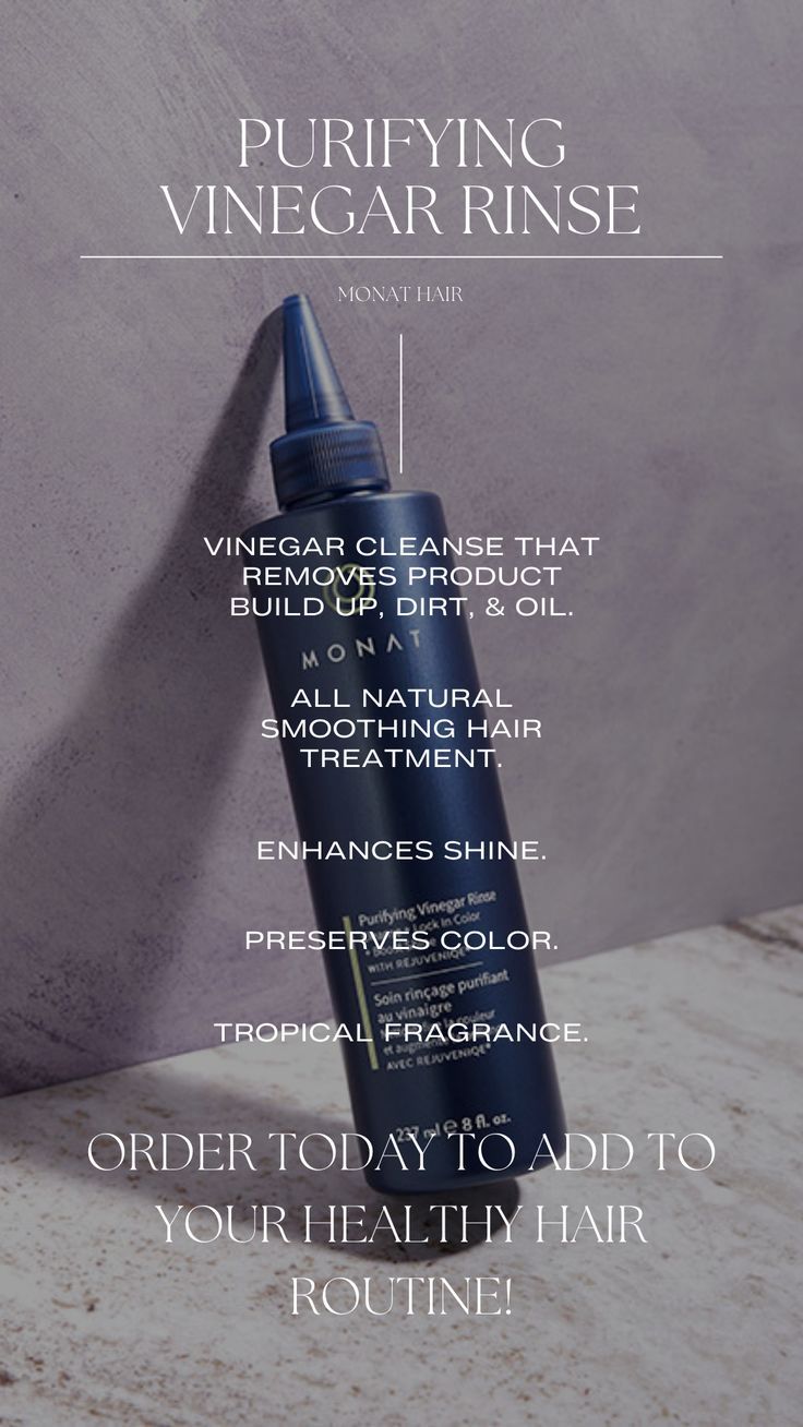 The purifying vinegar rinse is a lightweight, water-like cleanser that deeply purifies the hair and scalp. It preserves color, enhances shine, and gives softer, smoother hair. Click the link in the description to add this to your healthy hair routine today. Purifying Vinegar Rinse Monat, Monat Vinegar Rinse, Monat Purifying Vinegar Rinse, Acv Hair Rinse, Monat Haircare, Acv Rinse, Monat Business, Apple Cider Vinegar Rinse, Monat Products