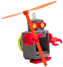 a toy robot with an orange stick in it's hand