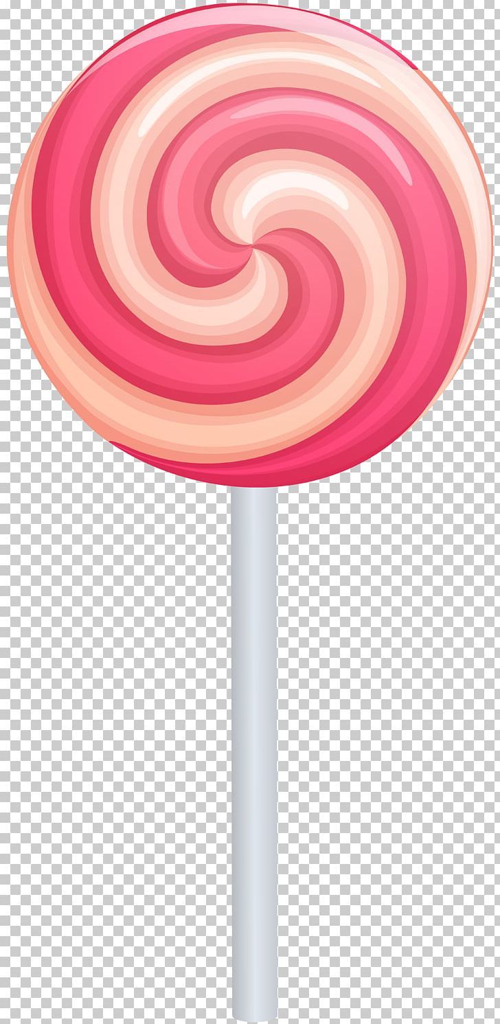 a pink and white lollipop with swirls on it's top, against a