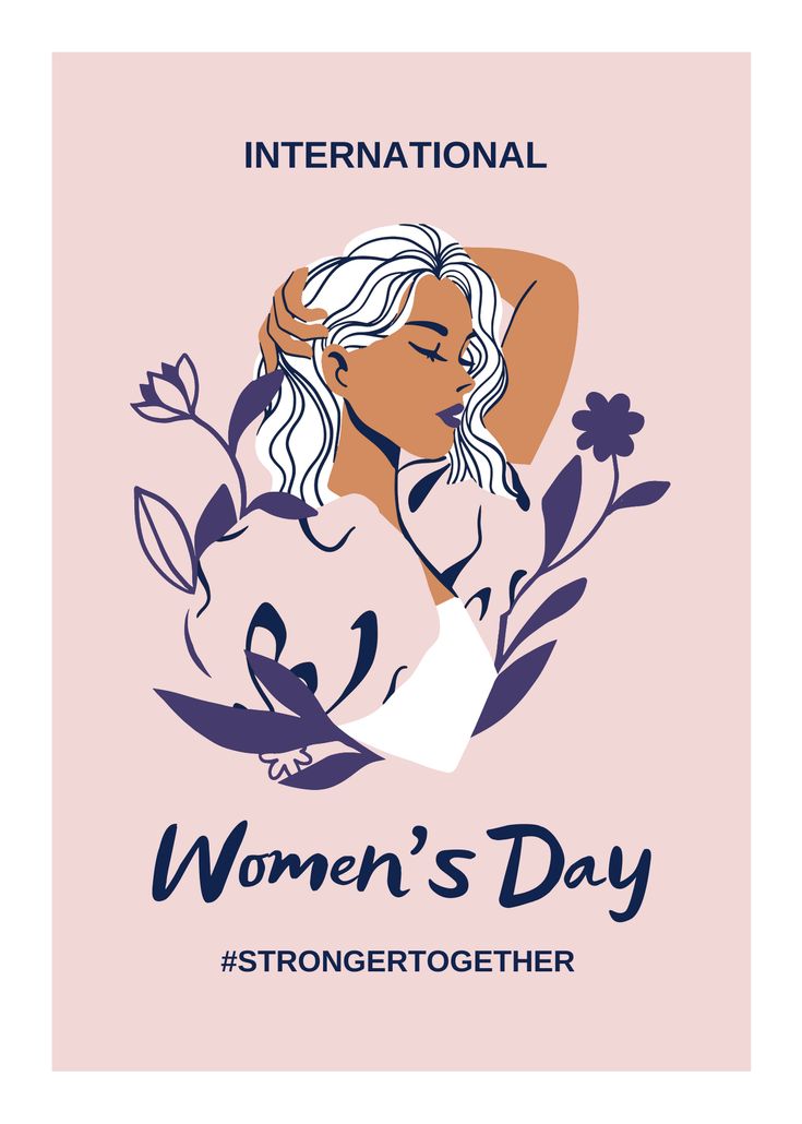 the international women's day poster with an image of a woman hugging her head