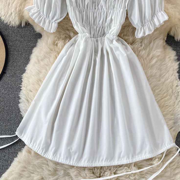 Color : White, BlackFabric: blendedSize(cm): Free SizeSize: Full length 77 Bust 58-100 Waist 60-110 (Due to the different measurement methods ,there is an error of 1-3, the measurement unit: cm) Square Neck Puff Sleeve Dress With Ruffles, Solid Puff Sleeve Dress With Ruffles And Square Neck, Spring Square Neck Puff Sleeve Dress In Solid Color, Solid Summer Dress With Gathered Sleeves, Summer A-line Puff Sleeve Dress, Summer A-line Puff Sleeve Dress With Gathered Sleeves, Casual Square Neck Puff Sleeve Summer Dress, Casual Puff Sleeve Dress With Square Neck For Summer, Summer Puff Sleeve Dress With Square Neck